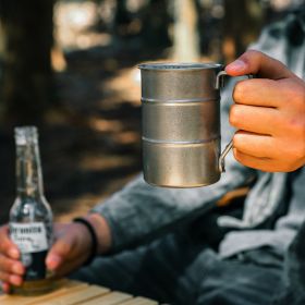 Outdoor stainless steel mug large capacity beer mug retro tea cup old wide mouth mug camping mug self-drive (select: Stainless steel mug-Silver)